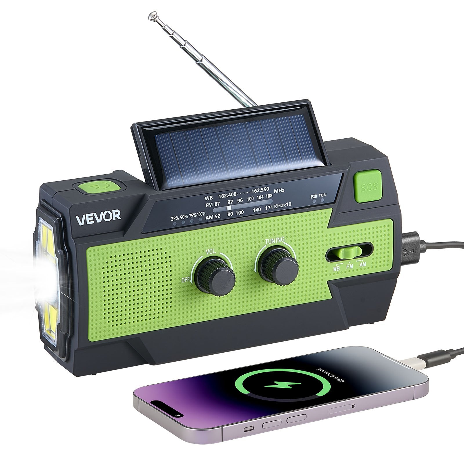 Radio de Emergencia con Alerta Meteorológica, Batería de 4000 mAh, Radio Solar con Manivela FM/AM/WB/NOAA, con Carga USB, Linterna y Alarma SOS, Portátil para Camping y Situaciones de Emergencia