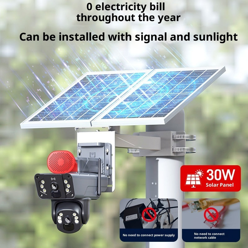 Cámara de vigilancia tipo bola 4G con energía solar y doble cámara de bajo consumo