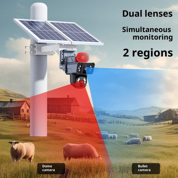 Cámara de vigilancia tipo bola 4G con energía solar y doble cámara de bajo consumo