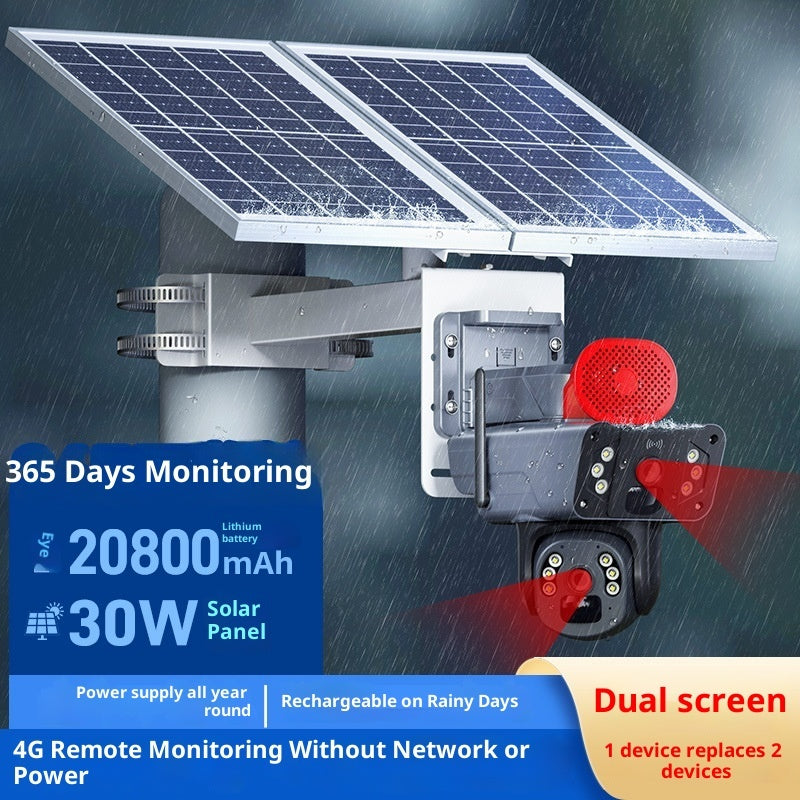 Cámara de vigilancia tipo bola 4G con energía solar y doble cámara de bajo consumo